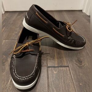 SONOMA Men’s Size 11 M Brown and White Boat Shoes with Moccasin Stitching Summer